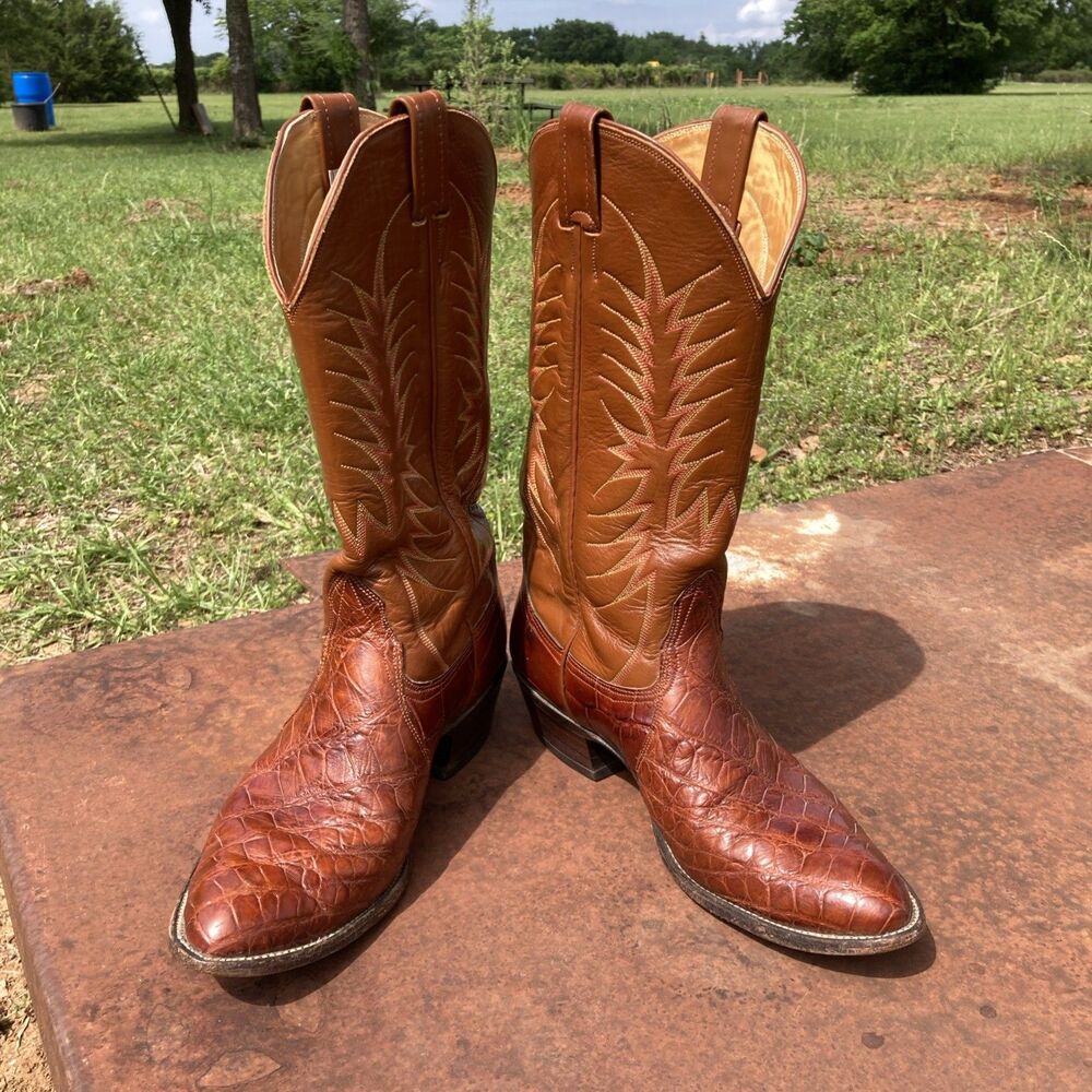 Vintage NOCONA  ALLIGATOR Leather Brown Cognac Cowboy Boots Size 9.5 D Fast Ship